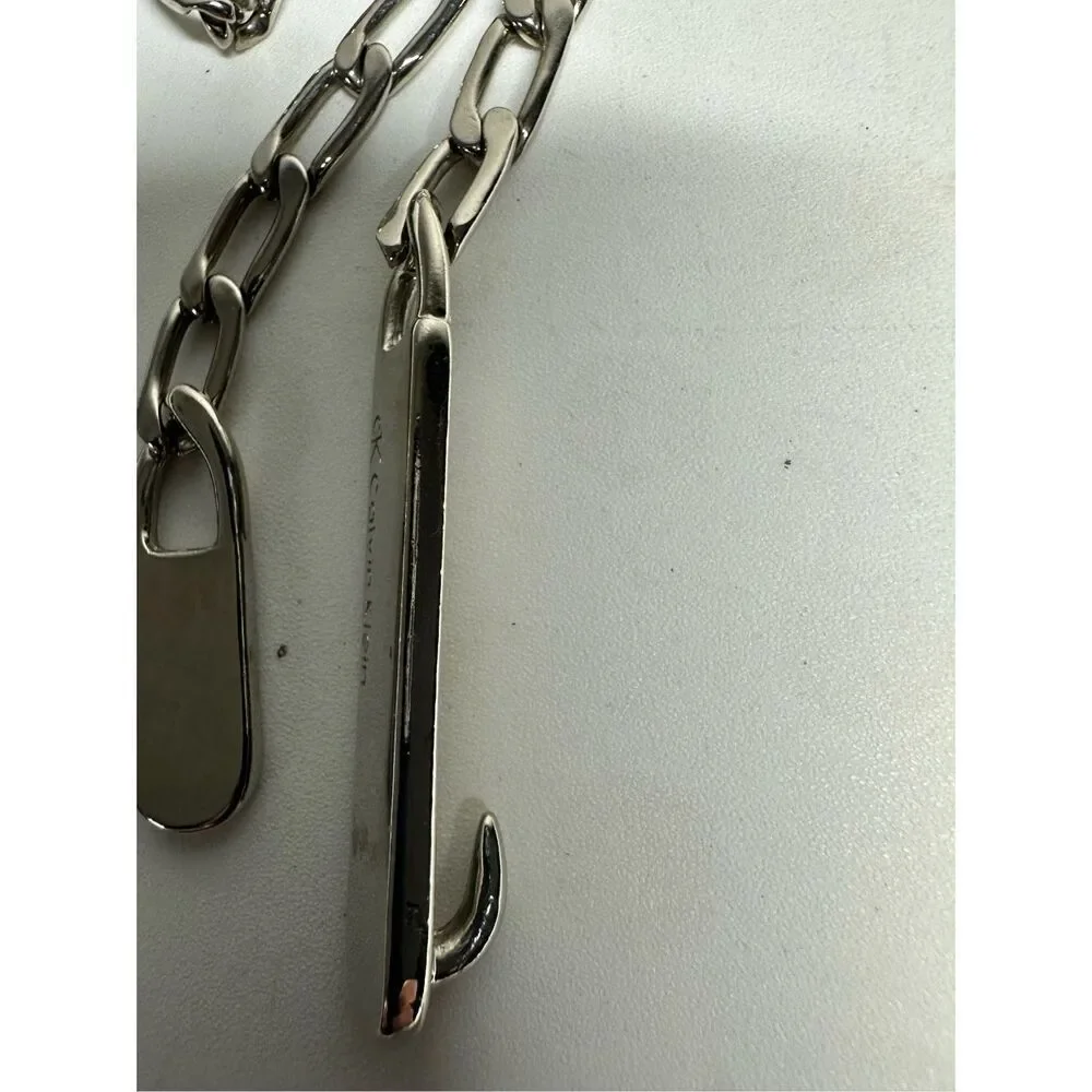 Vintage Calvin Klein Silver Tone Geometric Chain Belt One size Logo 33” *Notes